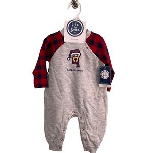 NWT Life is Good Gray and Buffalo Plaid Christmas baby Sise 3/6 Months